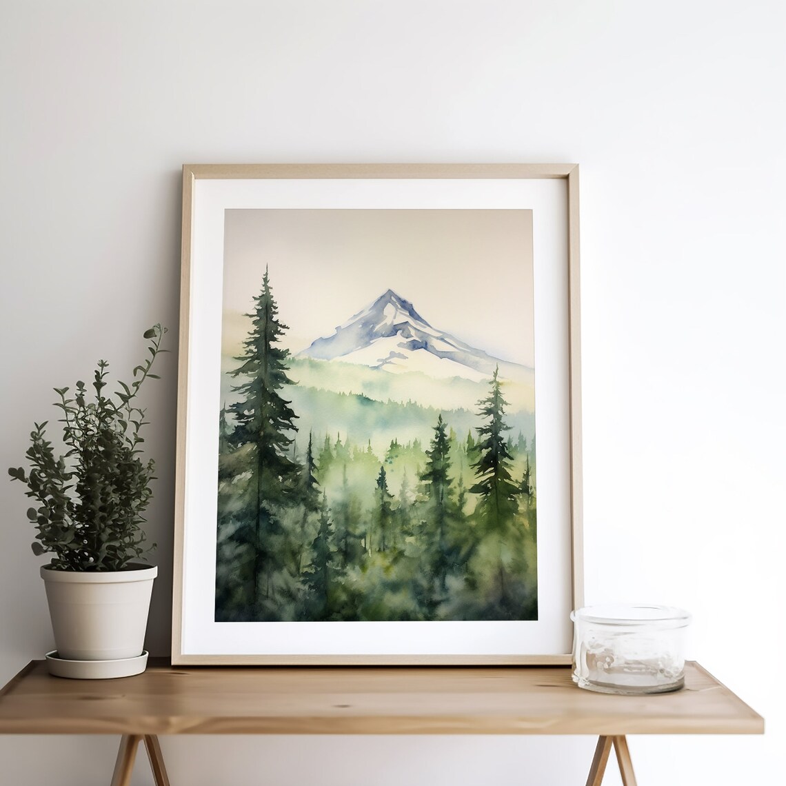 Mountain Forest Watercolor Print, Misty Landscape - Image 3