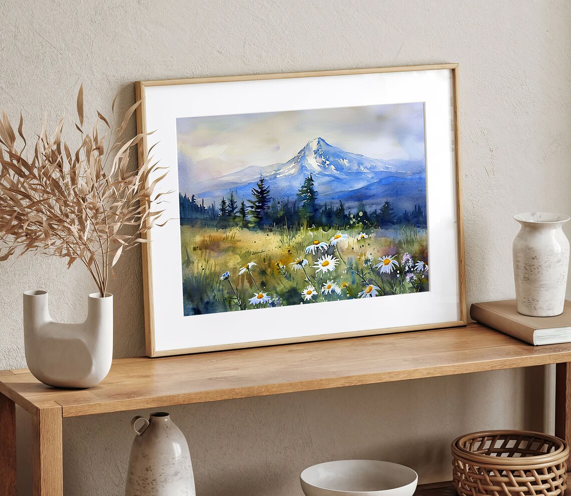 Mount Hood Daisy Watercolor Wall Art Print - Image 5