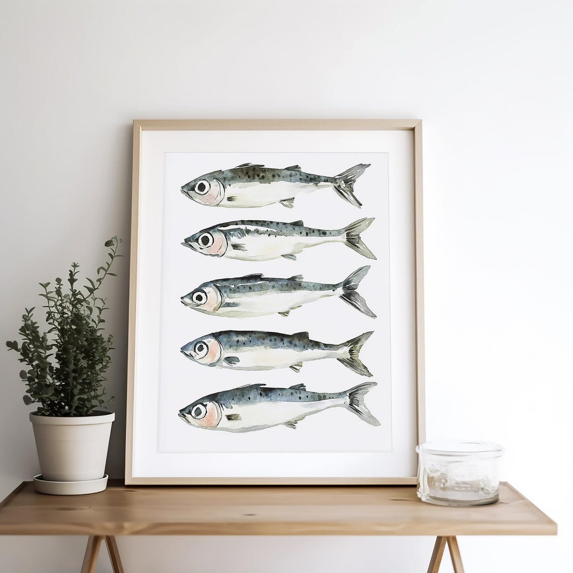 Sardine Fish Row Watercolor Kitchen Seafood Art Coastal Poster - Image 4