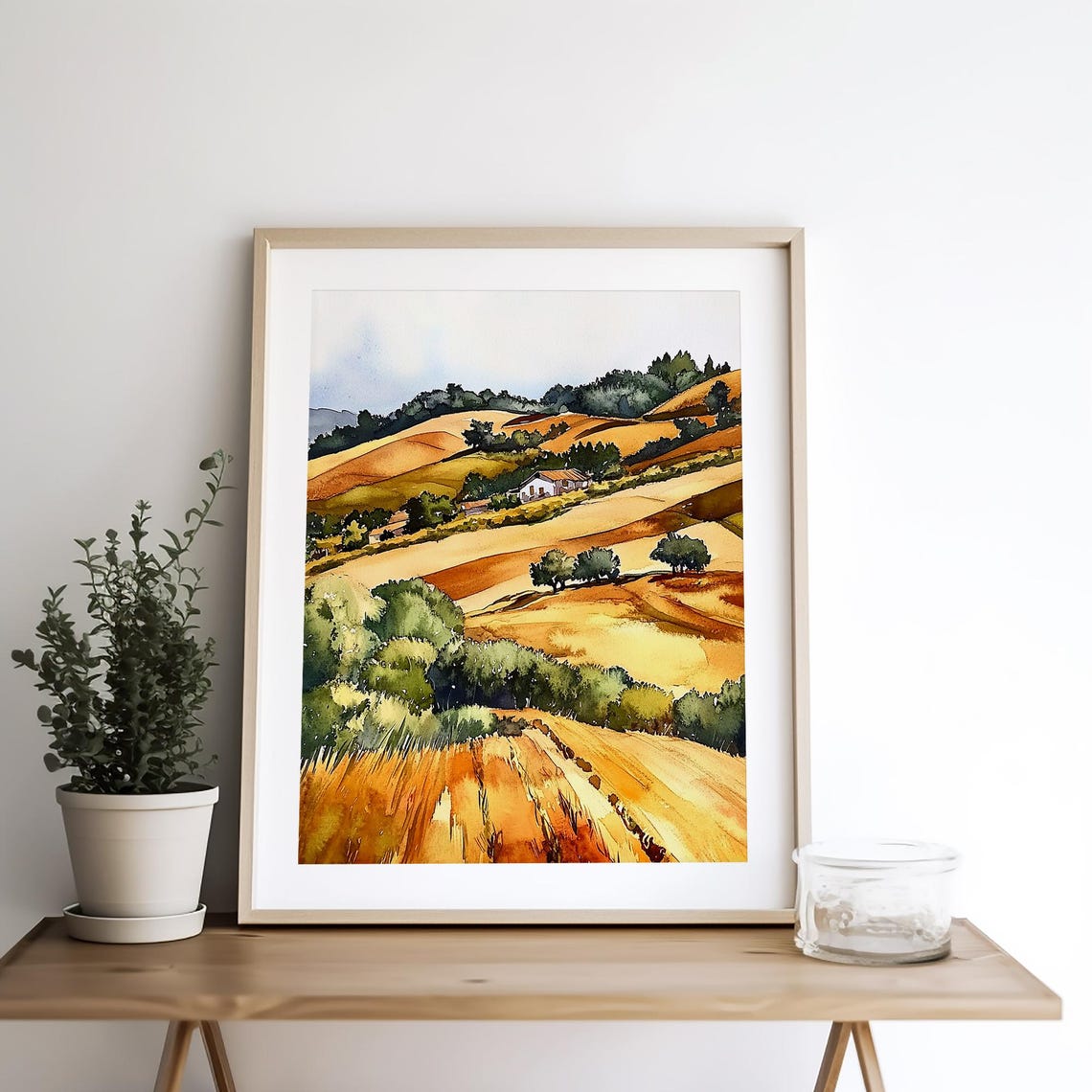 San Joaquin Valley Golden Hills Farm Watercolor California Poster - Image 4