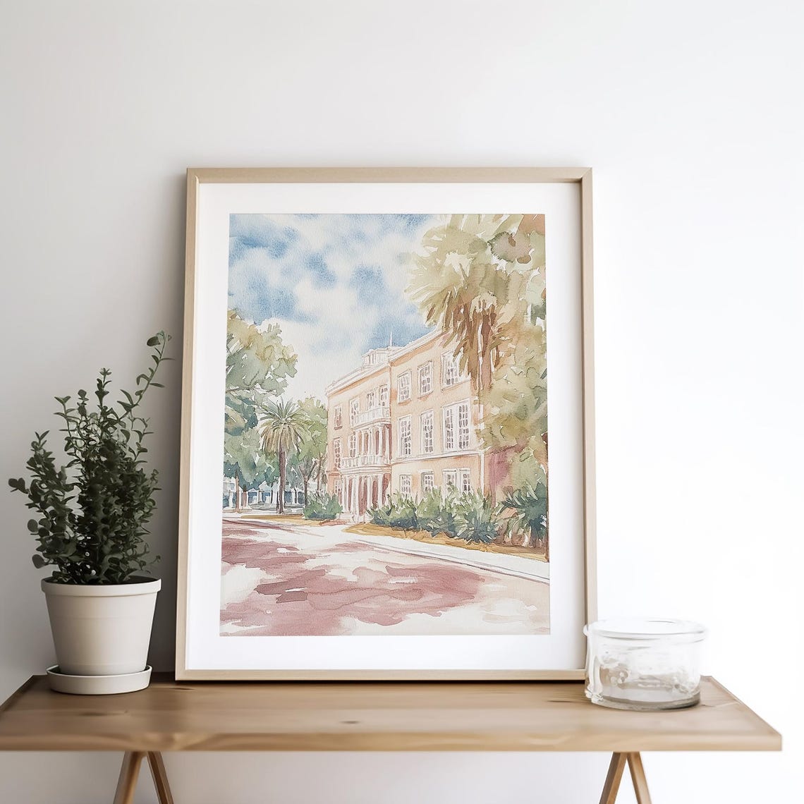Stately Southern Mansion Framed by Tall Palm Trees Watercolor Poster - Image 4