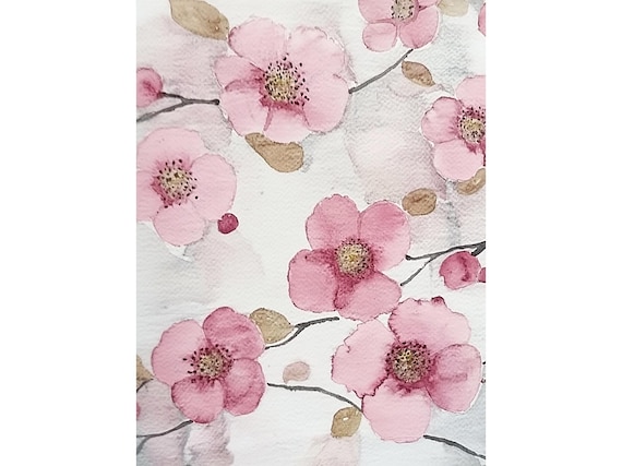 Pink Cherry Blossoms Sakura Branches Watercolor Spring Floral Poster