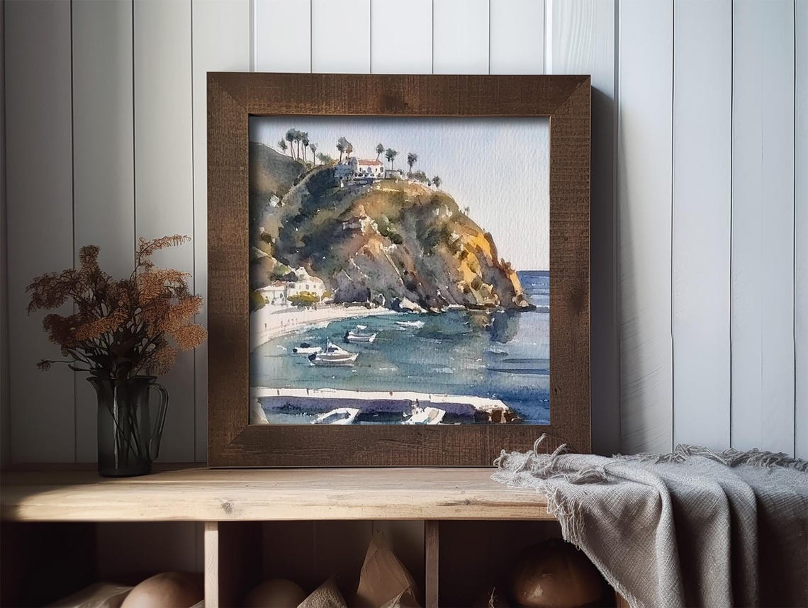 Santa Catalina Painting California Coastal Watercolor Art Print Catalina Island Wall Art Sailboats Print Summer House Decor - Image 2