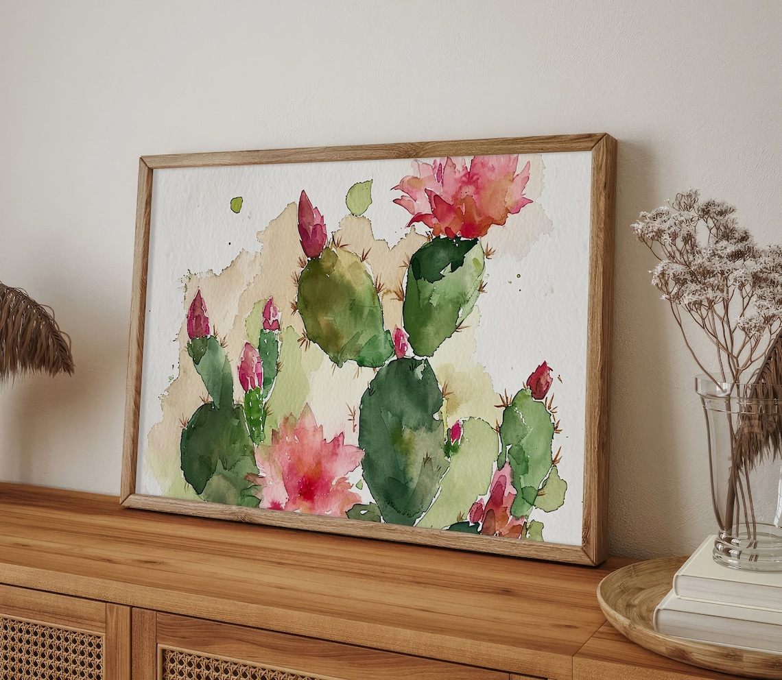 Blooming Cactus Watercolor Art Print, Floral Botanical Decor - Image 3