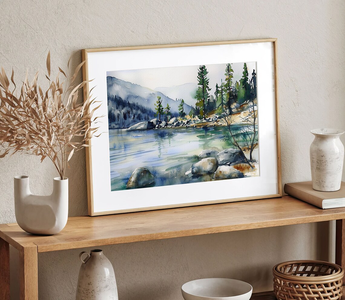 Lake Tahoe Watercolor Art Print, Mountain Lake - Image 2