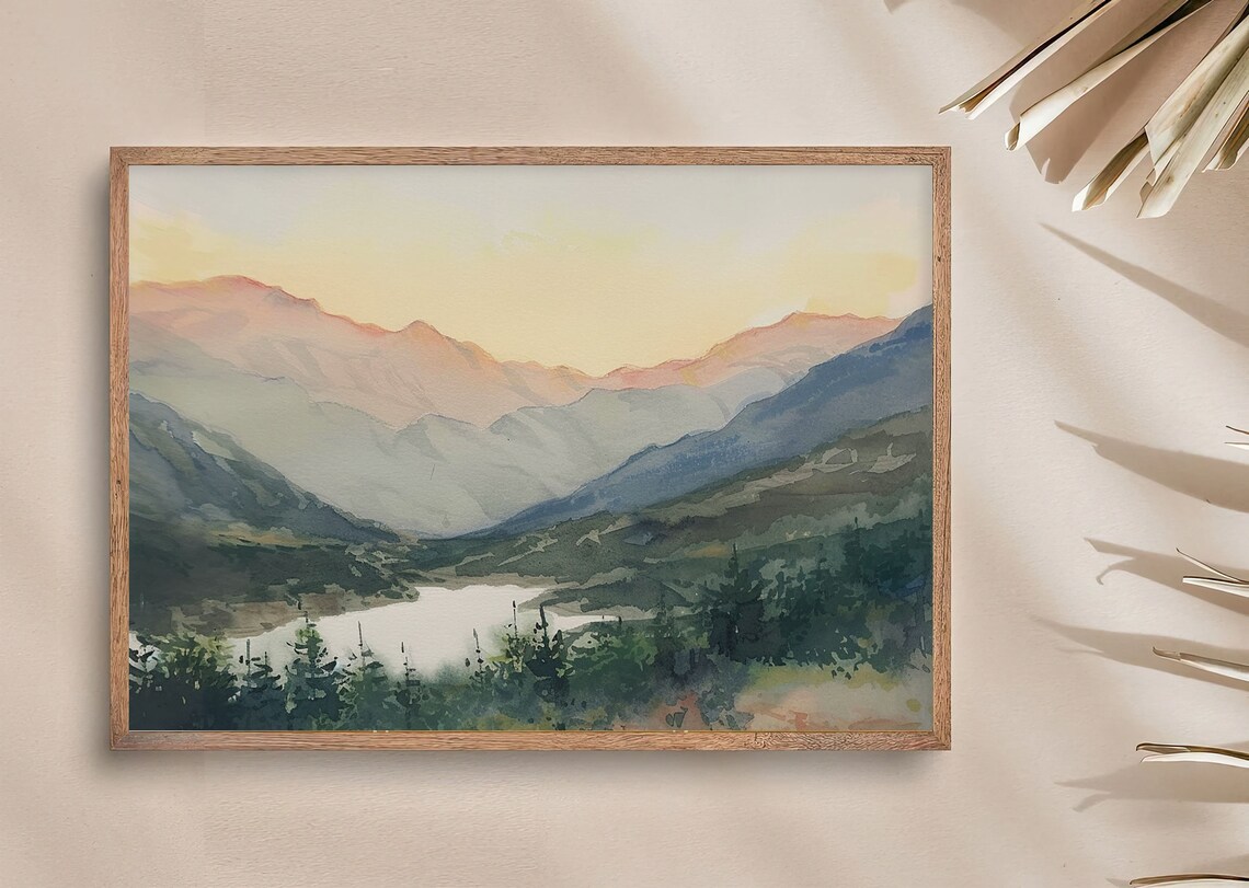 Smoky Mountains Watercolor Art Print, Sunrise Landscape - Image 3