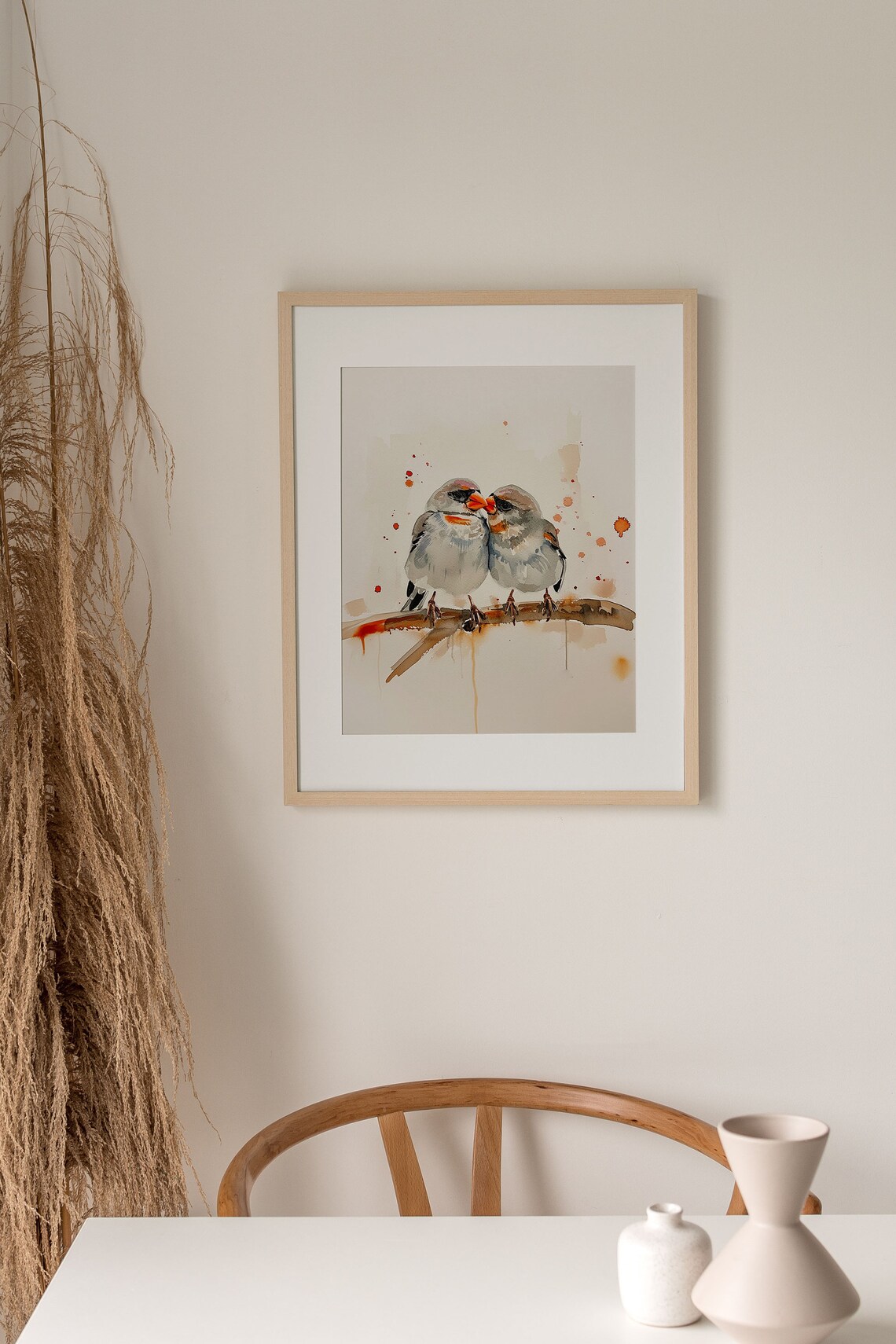 Zebra Finch Kissing Birds Watercolor Art Print - Image 3