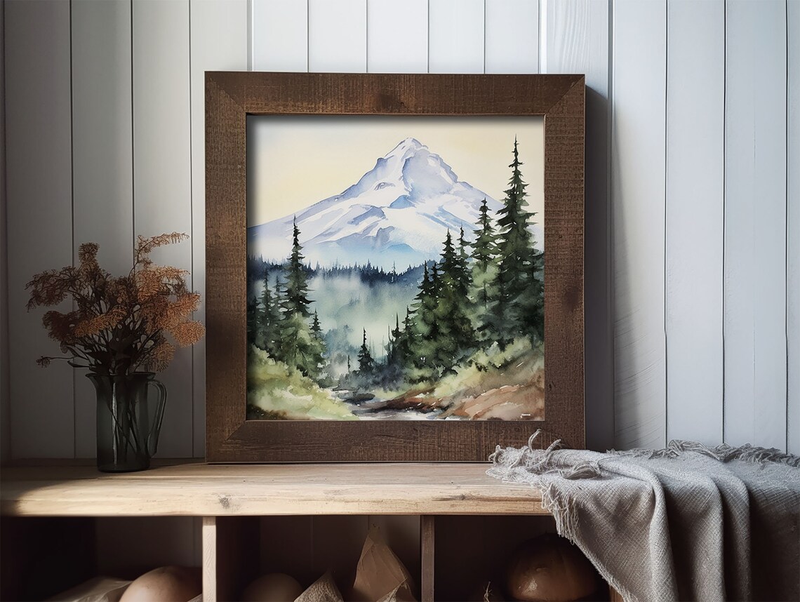 Mount Bachelor Watercolor Mountain Valley Art Print - Image 3