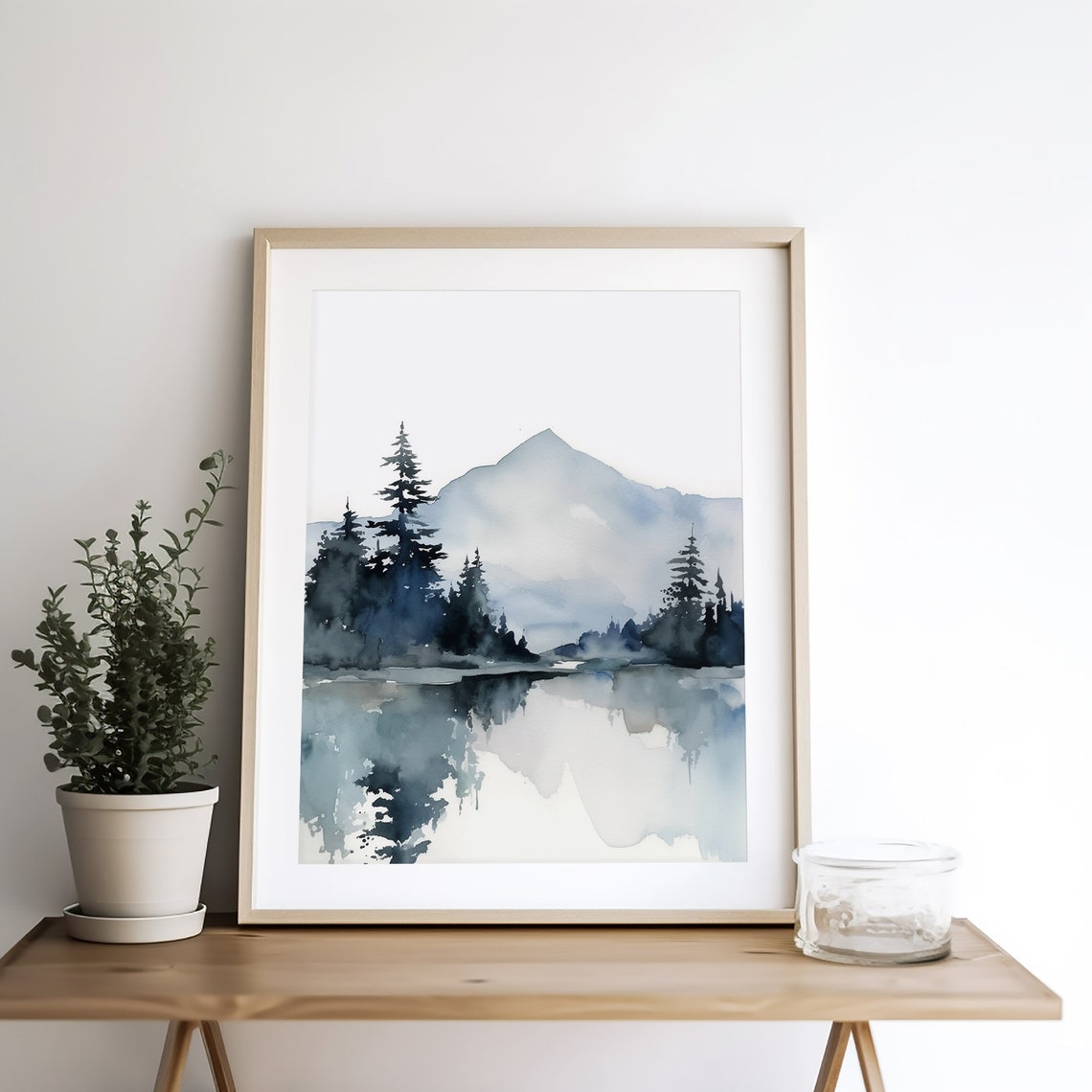 Misty Blue Pine Forest Reflected in a Still Mountain Lake Poster - Image 5