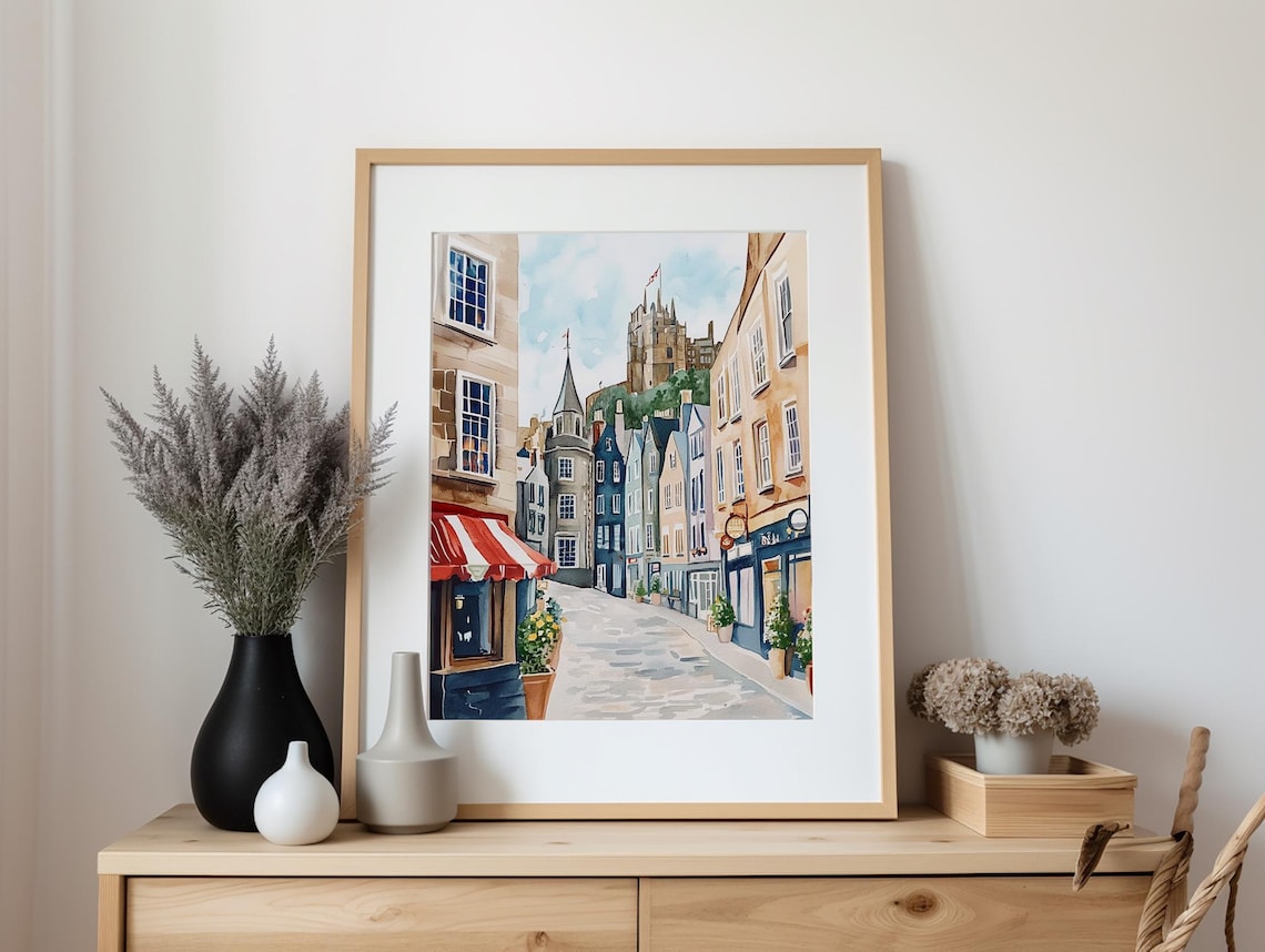 Bow Street Edinburgh Watercolor Art Print, Scotland - Image 3