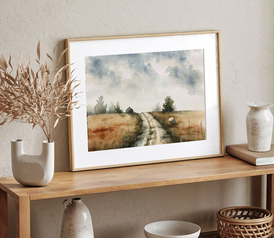 Country Road Painting, Rustic Barn Watercolor Art Print - Image 5
