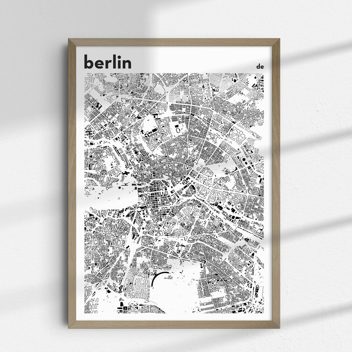 Berlin Minimalist Black And White Street Map Poster Germany City