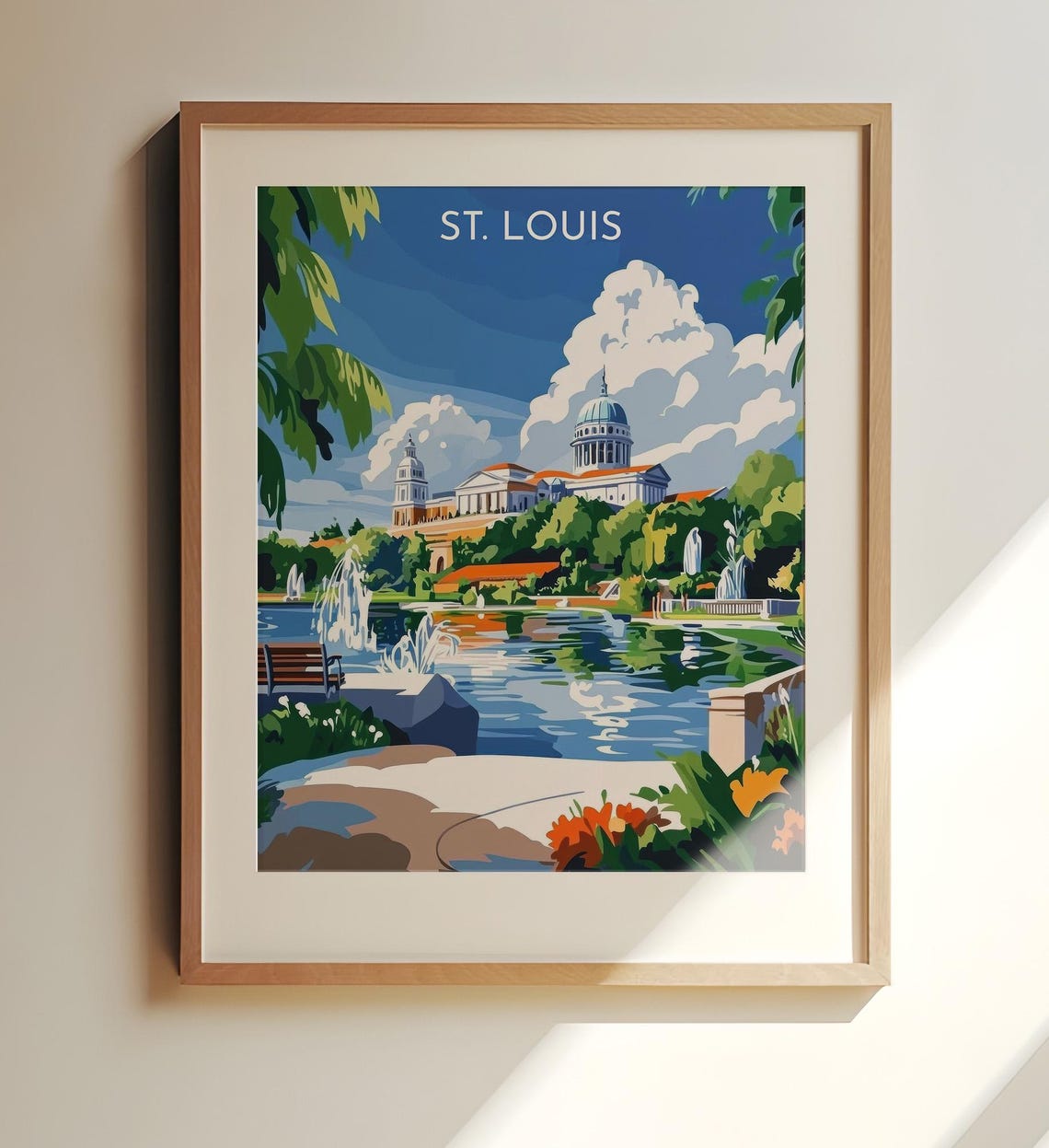 St Louis Forest Park Museum Lake Fountains Vintage Travel Poster