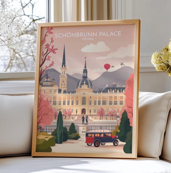 Schnbrunn Palace Vienna Travel Art Poster Illustration