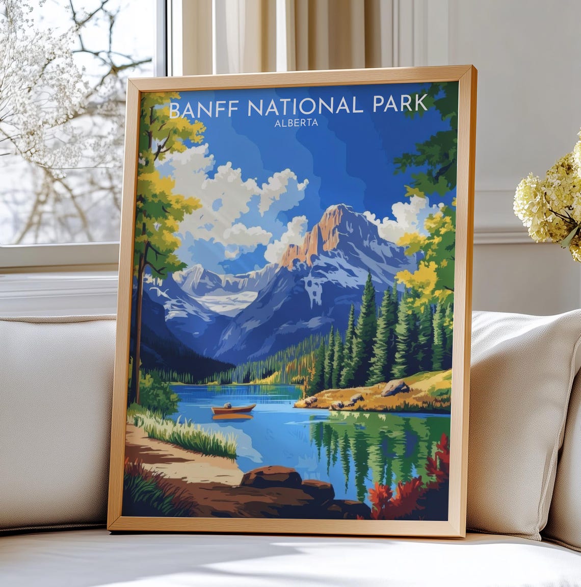 Banff National Park Alberta Mountain Lake Canoe Travel Poster