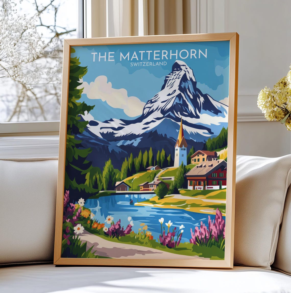The Matterhorn Switzerland Alpine Village Lake Travel Poster