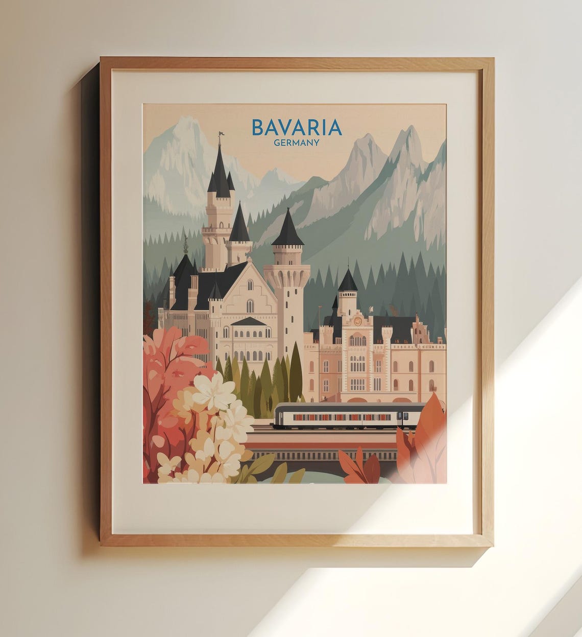 Neuschwanstein Castle Bavaria Germany Vintage Travel Art Poster