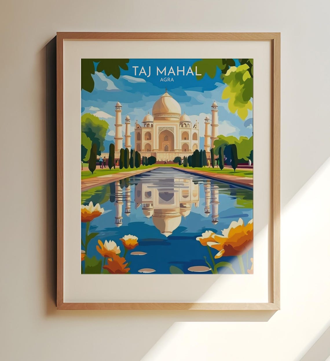 Taj Mahal Agra India Mirrored Reflection Travel Poster Home Decor
