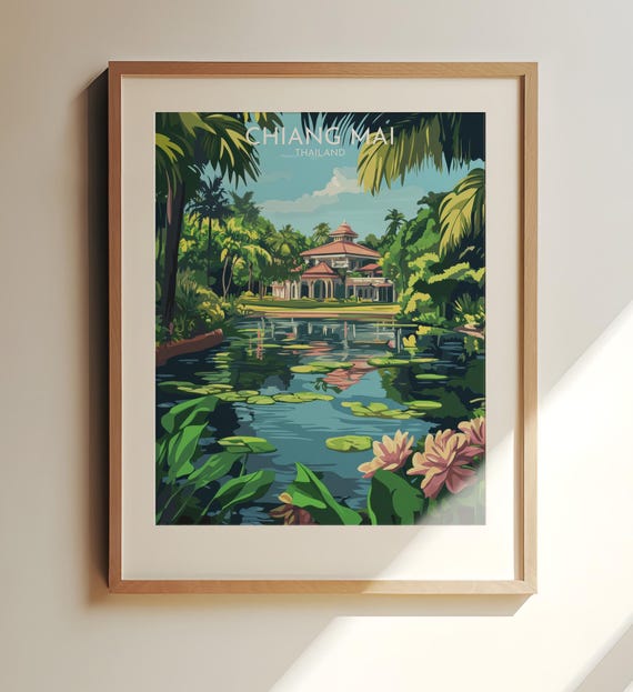 Chiang Mai Thailand Art Poster Travel Serene Botanical Garden In