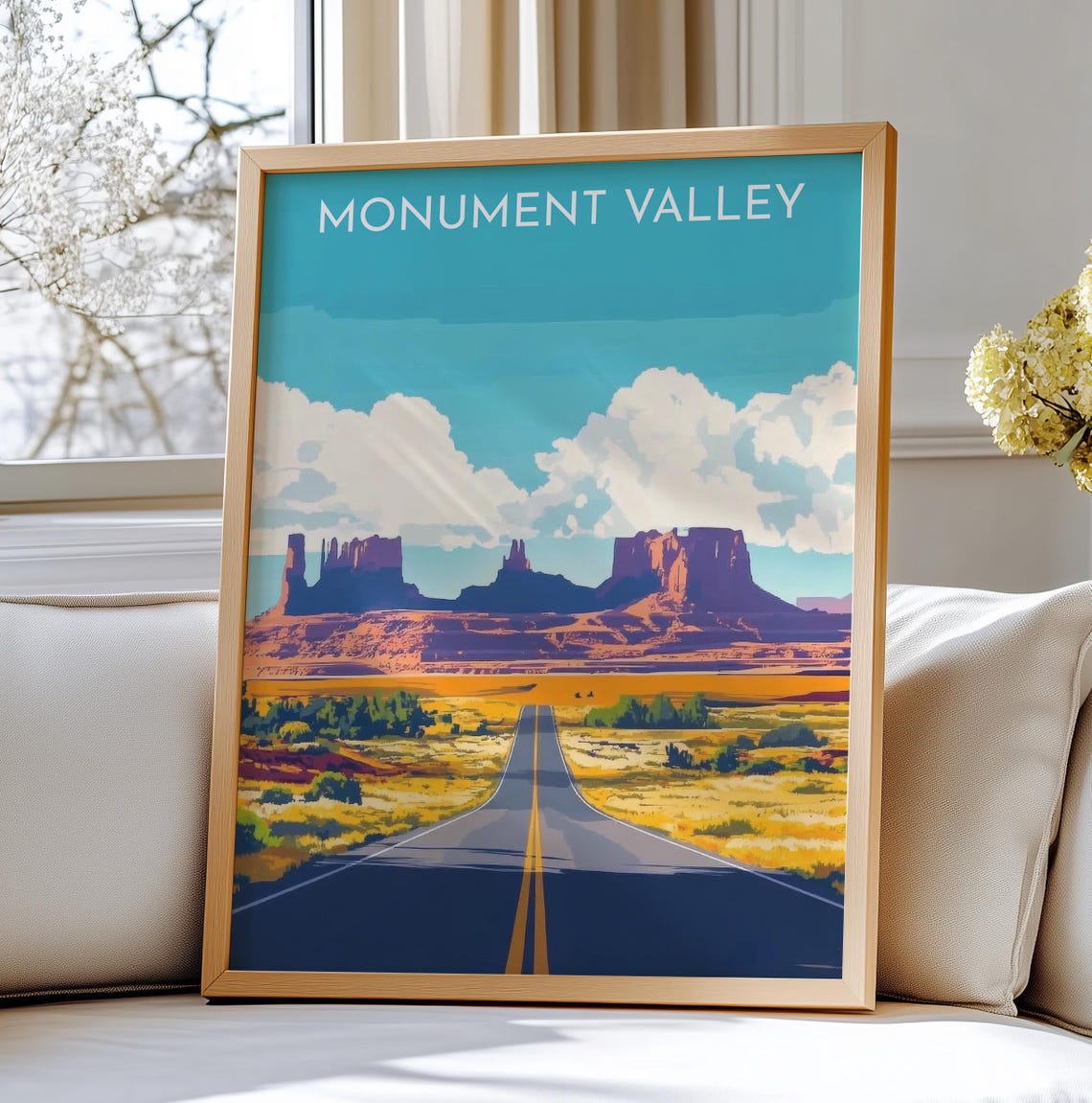 Monument Valley Desert Road Buttes Sunset Scenic Travel Poster