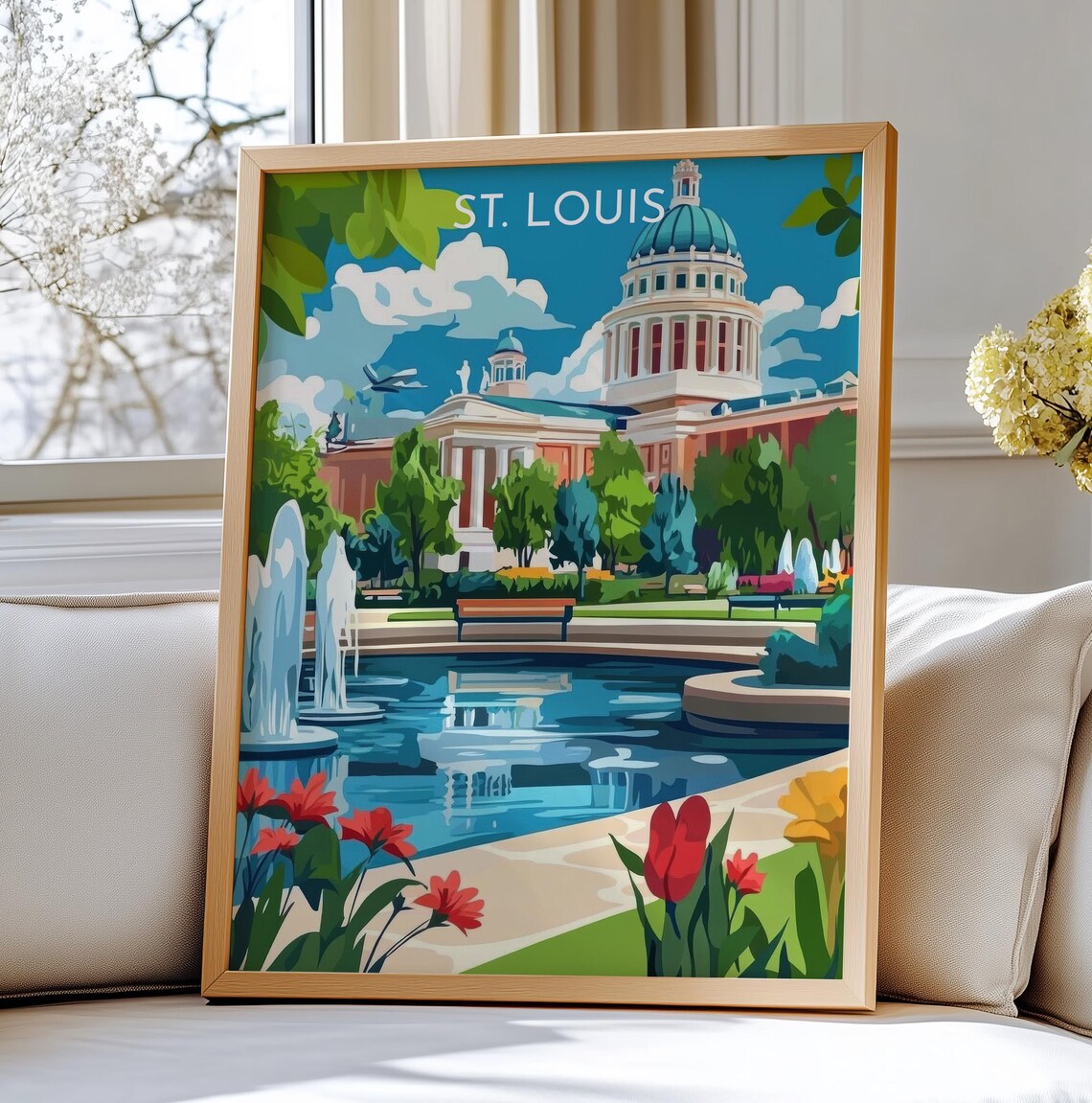 St Louis Usa Wall Print Travel Art Courthouse And Downtown Park Illustration