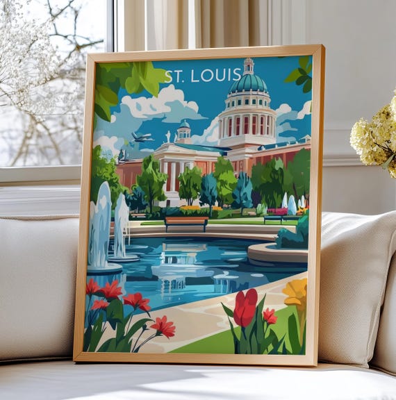 St Louis Usa Wall Print Travel Art Courthouse And Downtown Park Illustration