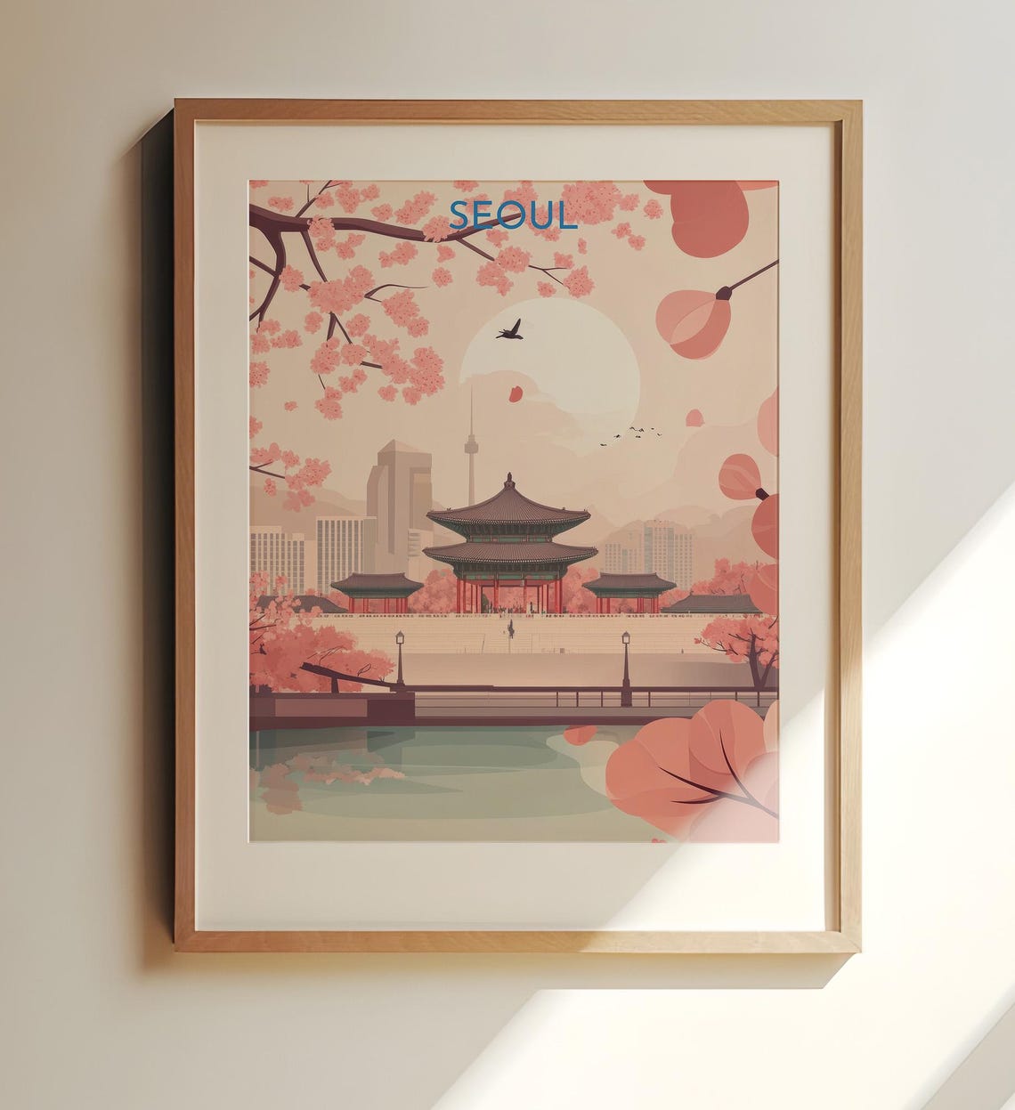 Seoul Gyeongbokgung Palace Cherry Blossom Korea Travel Poster