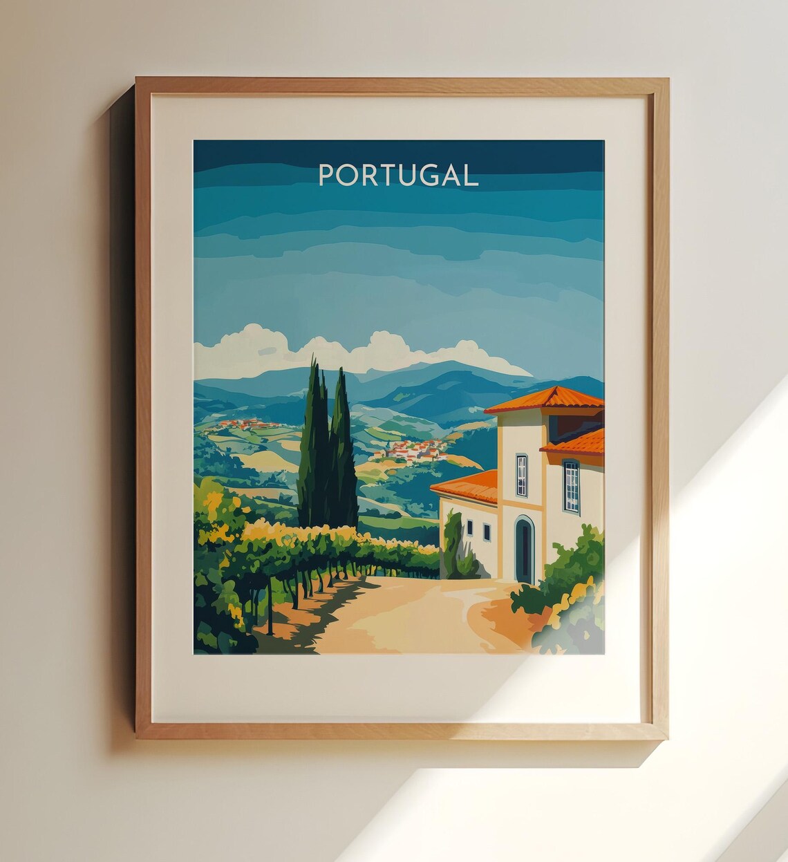 Portugal Douro Valley Vineyard Hills Vintage Travel Art Poster
