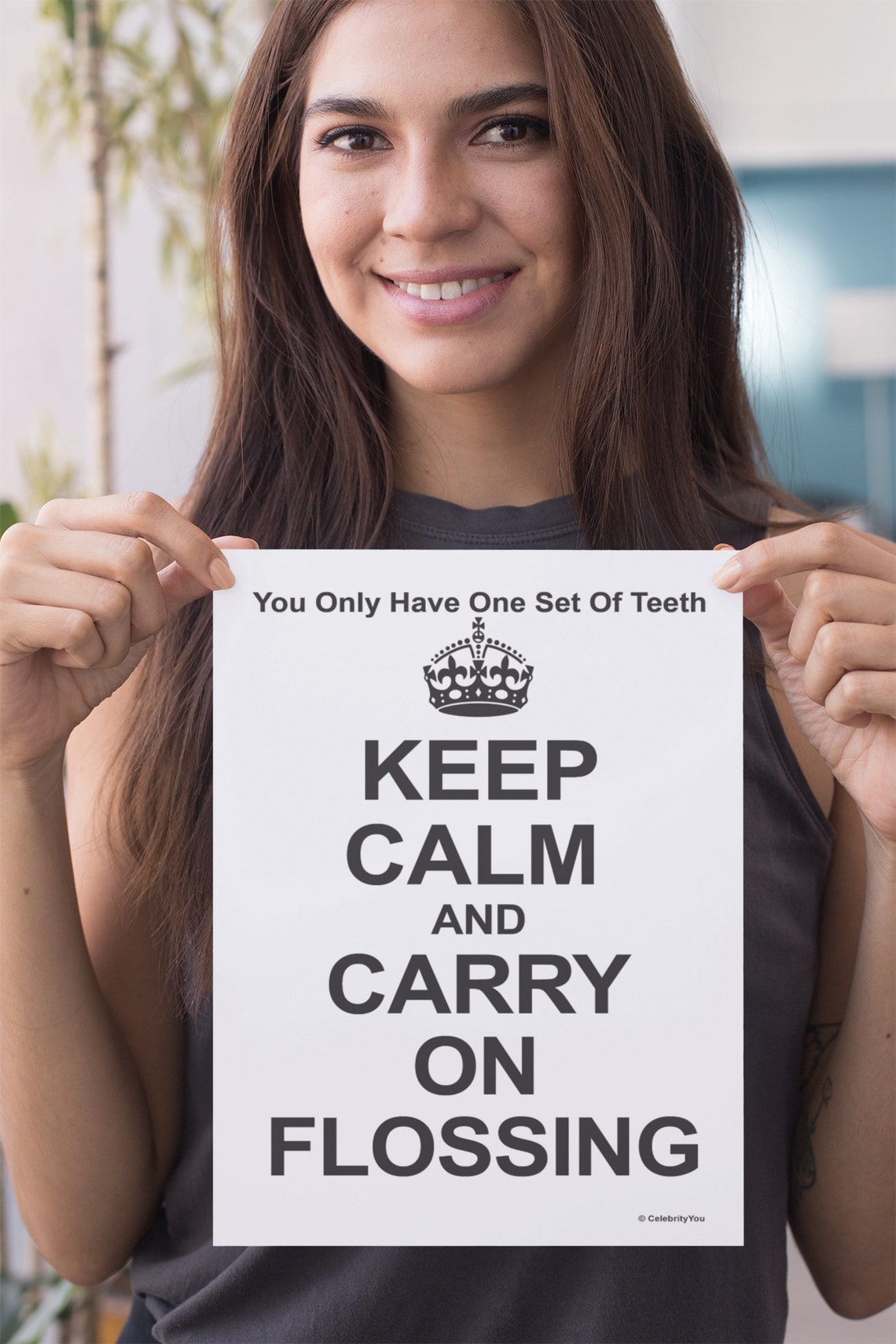 Keep Calm and Carry On Flossing Funny Dental Office Sign Poster - Image 2