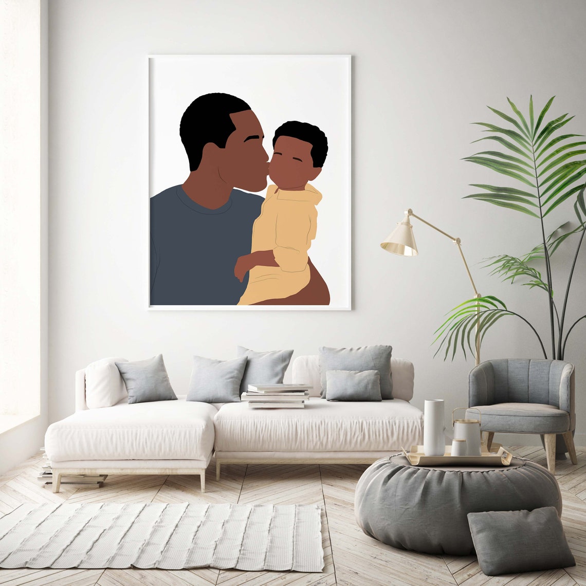 Black Father Kissing Son Minimalist Portrait Illustration Print - Image 3