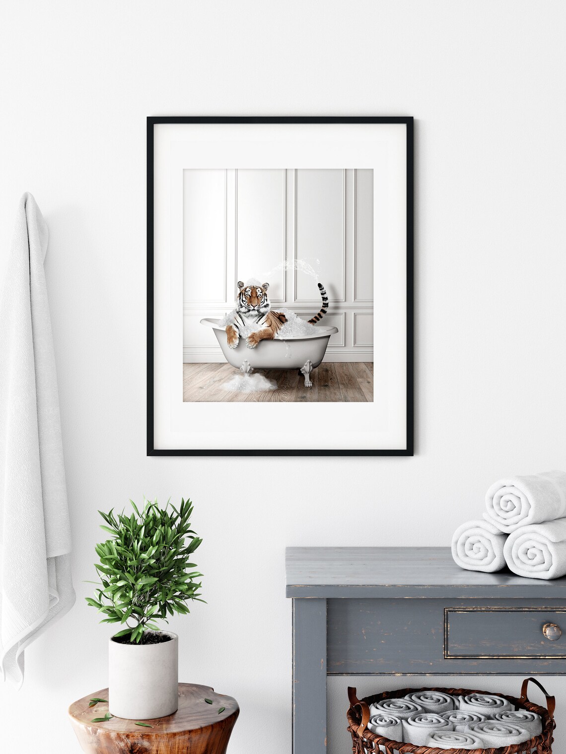 Adorable Tiger In Tub Bathroom Art Print