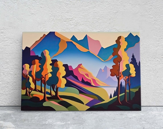 Surreal Mountain Subdued Landscape Simplistic Painting Minimal Abstract Modern Art Deco Geometric Shapes