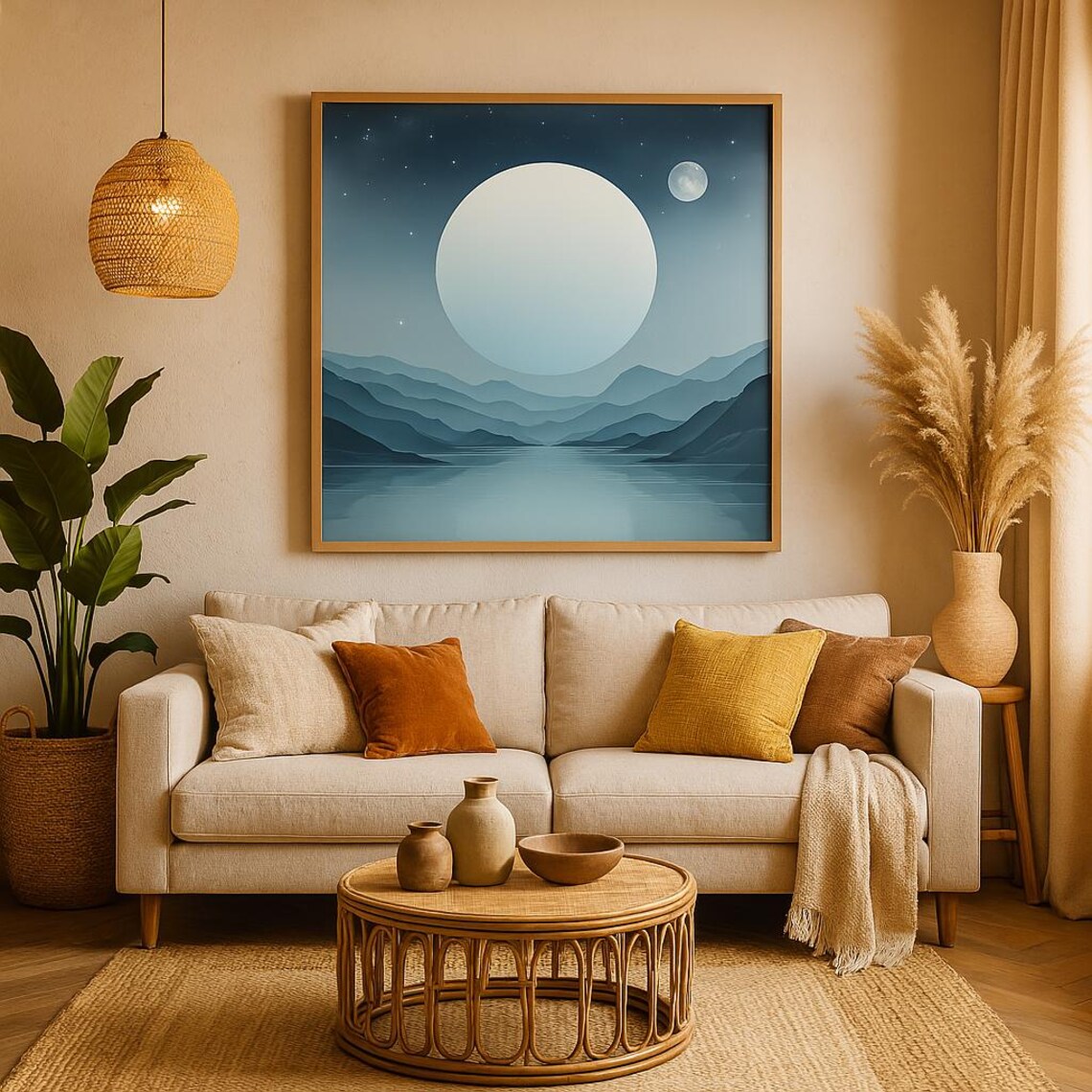 Celestial Landscape, Minimal Moon And Mountains Art Print - Image 2
