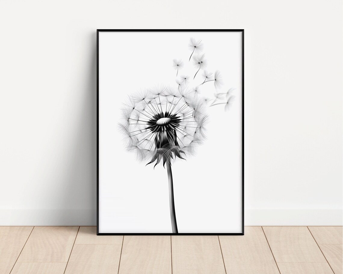 Dandelion Minimalist Black and White Art Print - Image 2