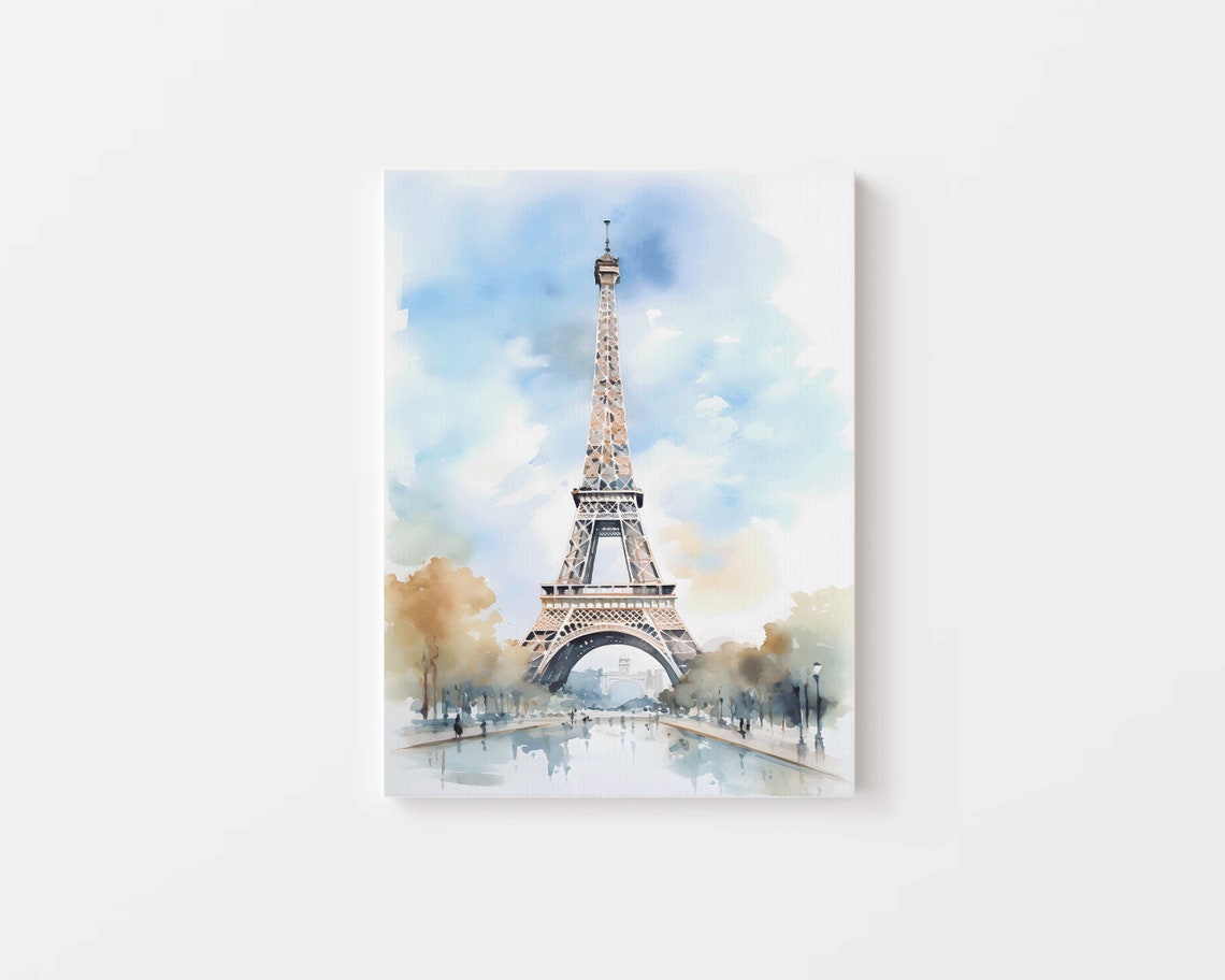 Paris Eiffel Tower Watercolor Landmark Soft Blue Sky Art Poster - Image 4
