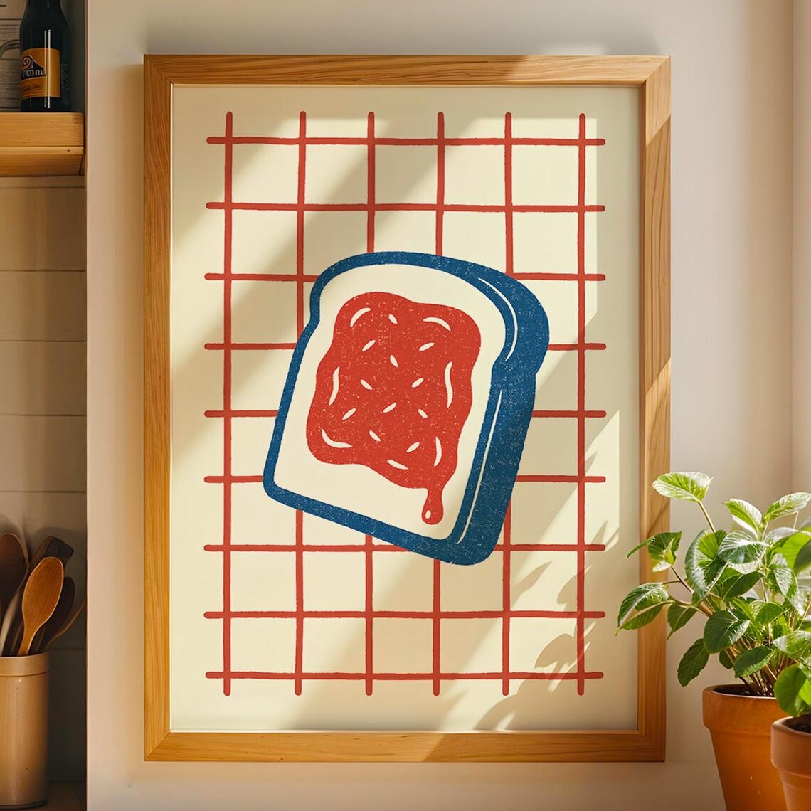 Jam Toast Breakfast Sandwich Retro Kitchen Food Illustration Poster