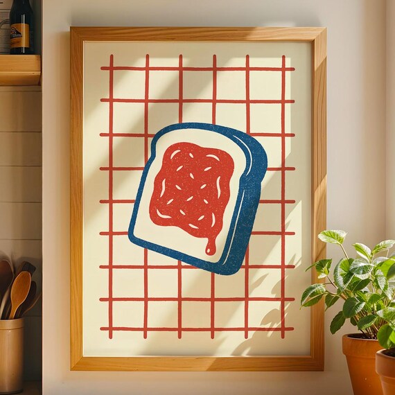 Jam Toast Poster Retro Breakfast Kitchen Wall Art Playful Food Illustration Instant