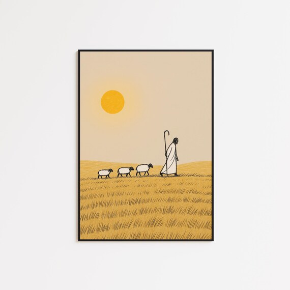 The Lord Is My Shepherd Poster Minimalist Christian Wall Art Psalm 23 Line Drawing Print