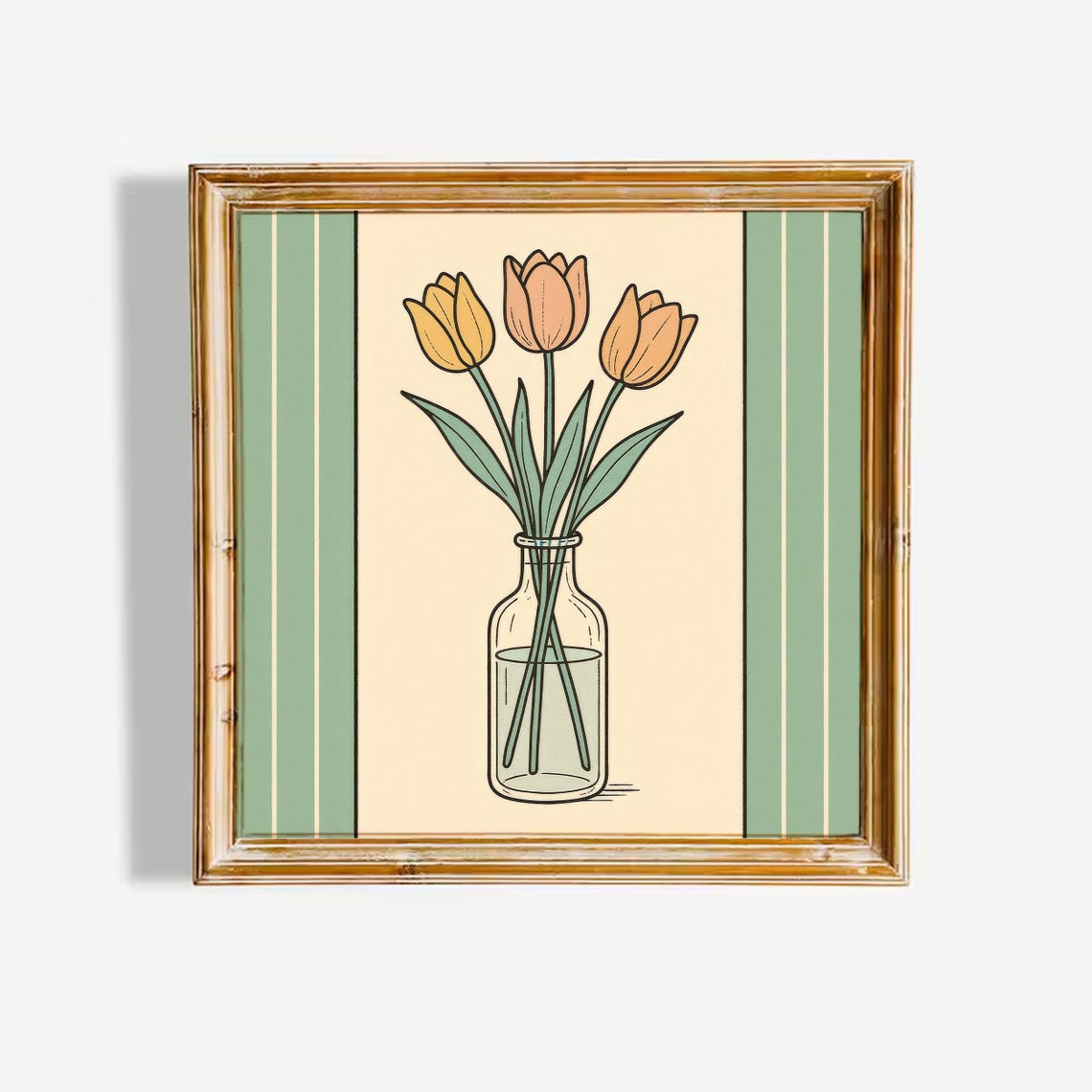Three Tulips In Vase Vintage Striped Botanical Flower Art Poster