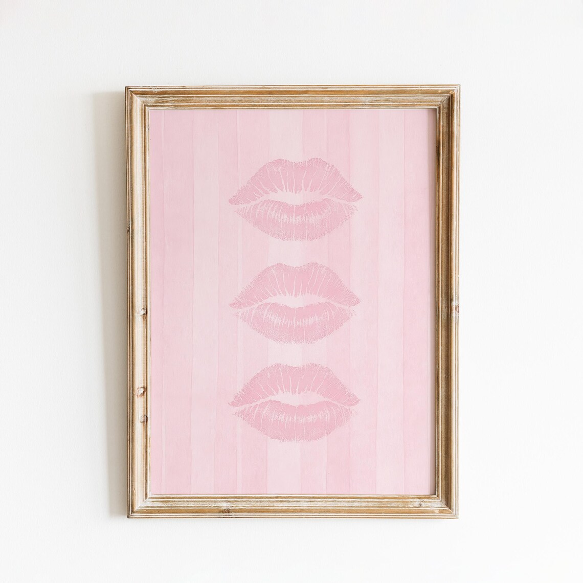 Triple Pink Lipstick Kiss Marks Vertical Striped Glamour Coquette Print