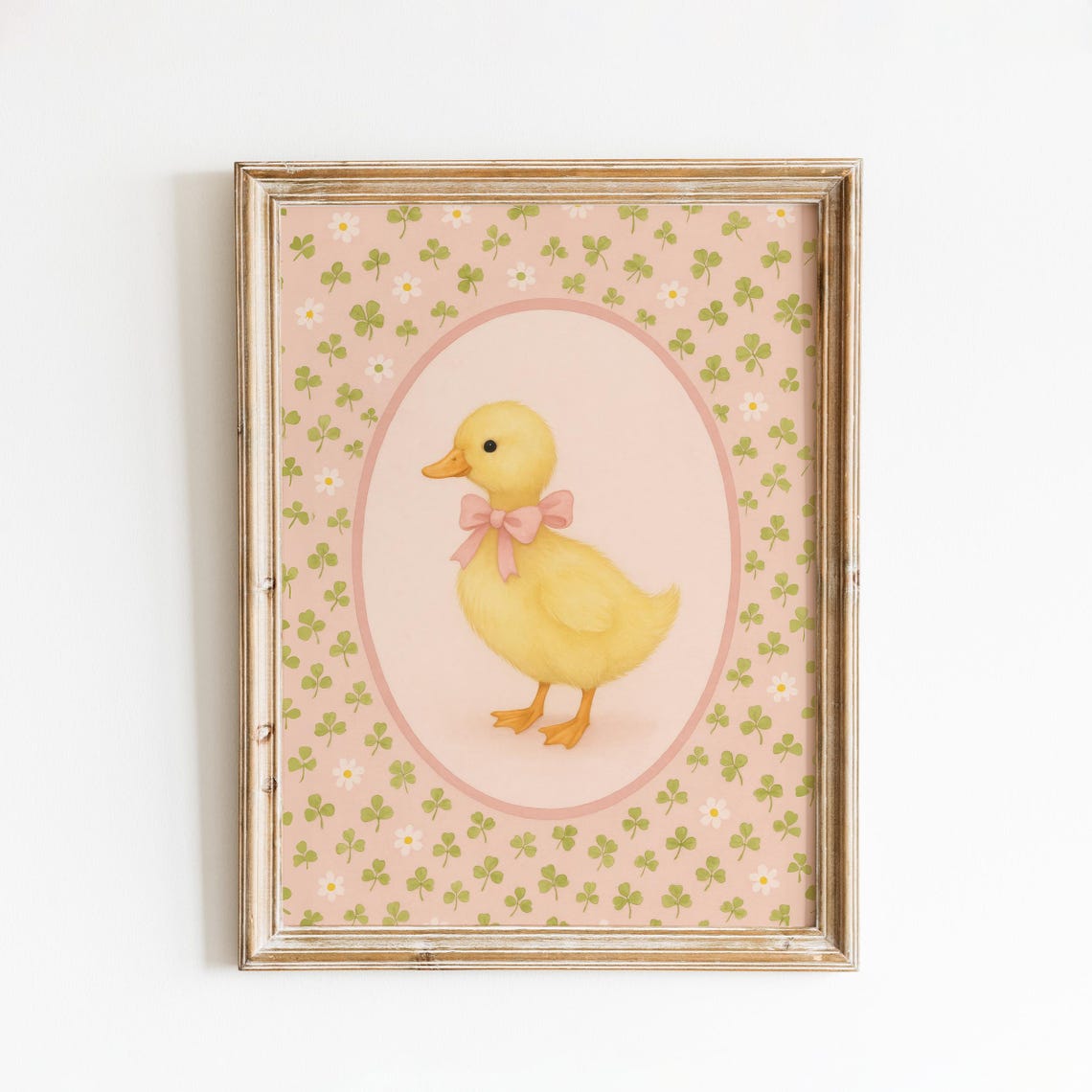 Vintage Duckling With Pink Bow Floral Nursery Animal Print