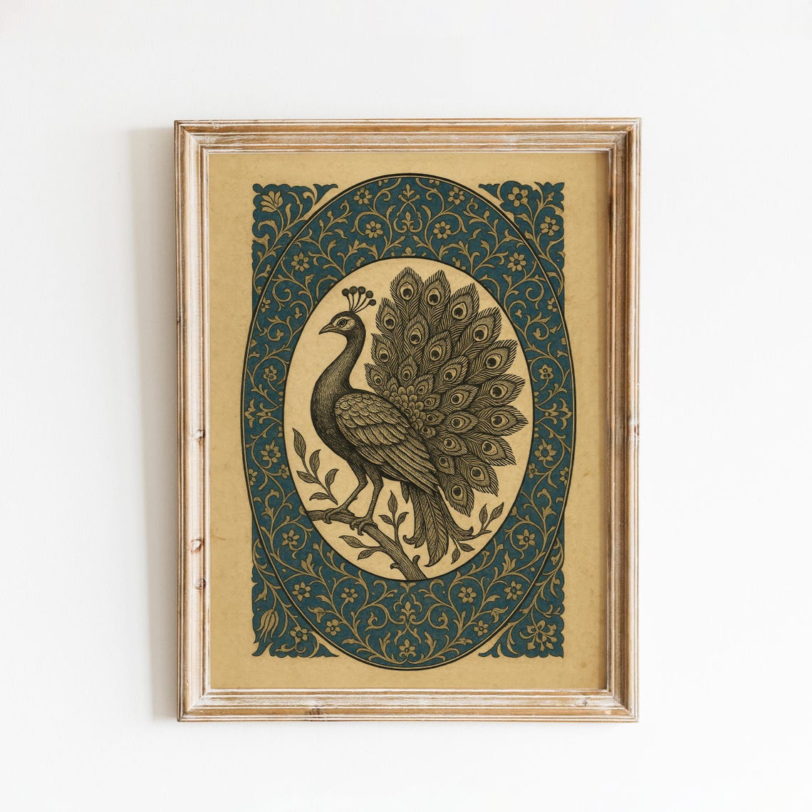 Vintage Peacock Ornate Royal Bird Art Antique Floral Frame Poster