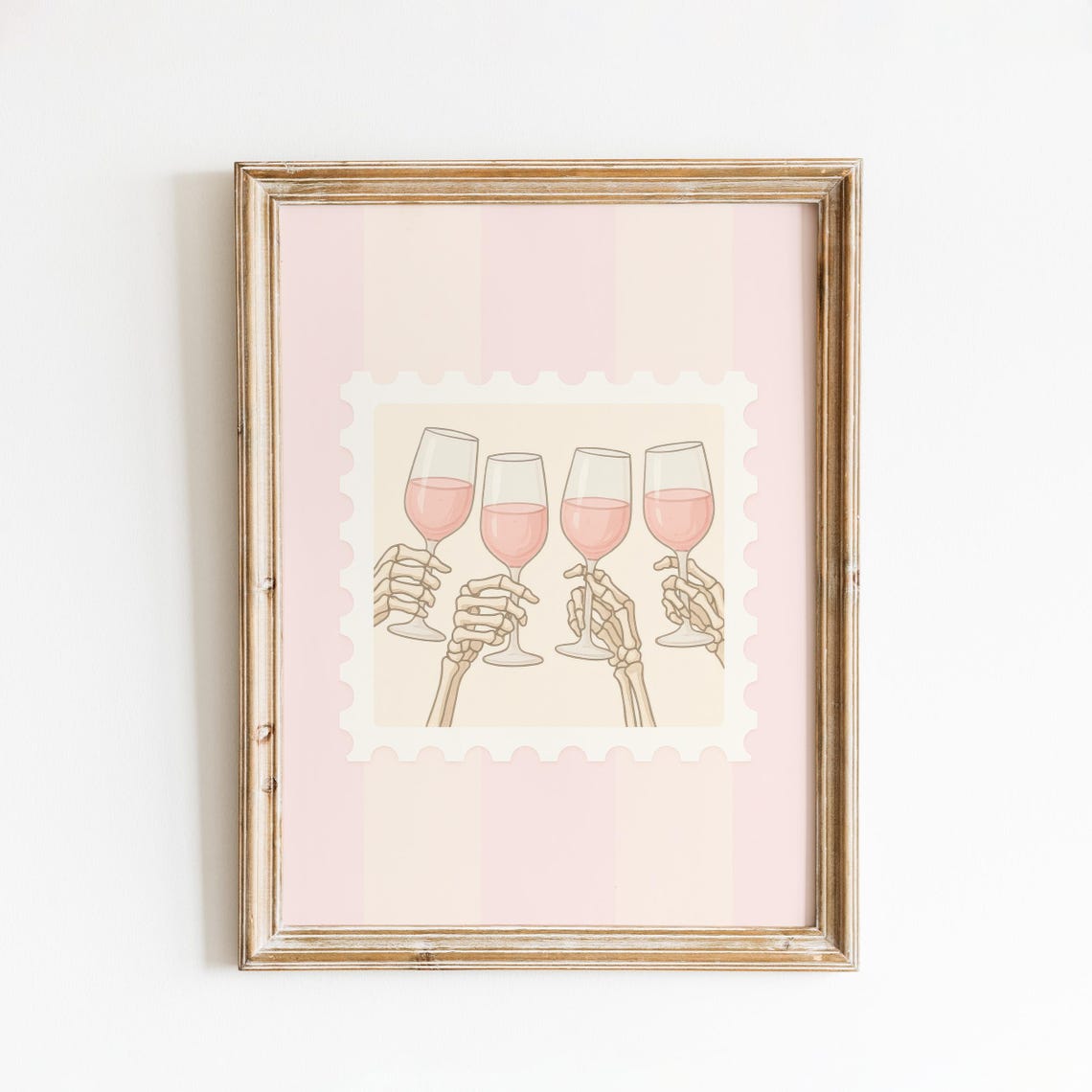 Skeleton Hands Pink Wine Glasses Gothic Postage Stamp Poster