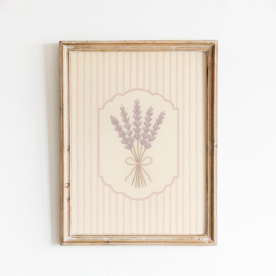 Lavender Bunch Tied with Bow French Stripe Floral Cottage Poster