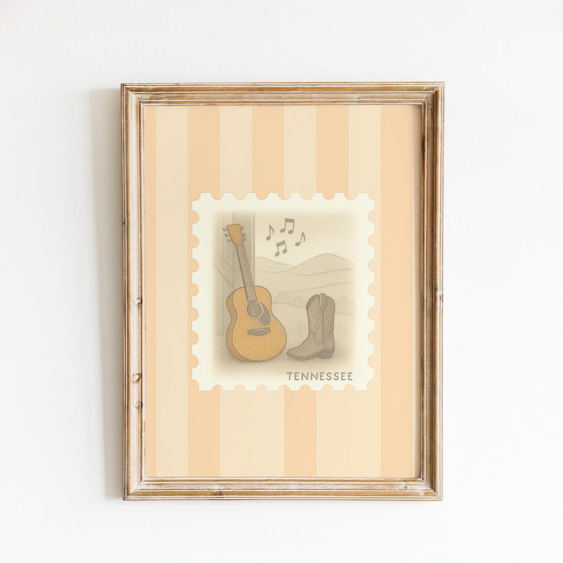 Tennessee Acoustic Guitar and Cowboy Boot Music Stamp Poster