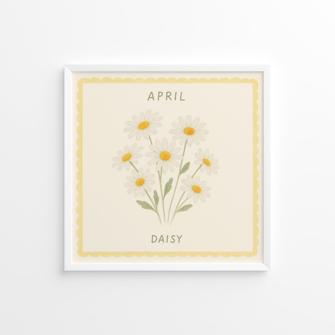 April Daisy White Watercolor Birth Flower Botanical Art Poster