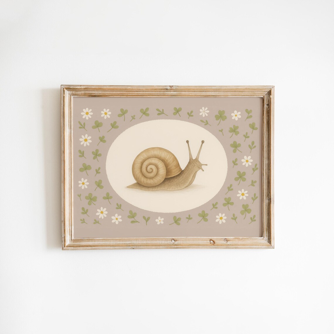 Cute Snail With Daisies Neutral Nursery Woodland Animal Poster
