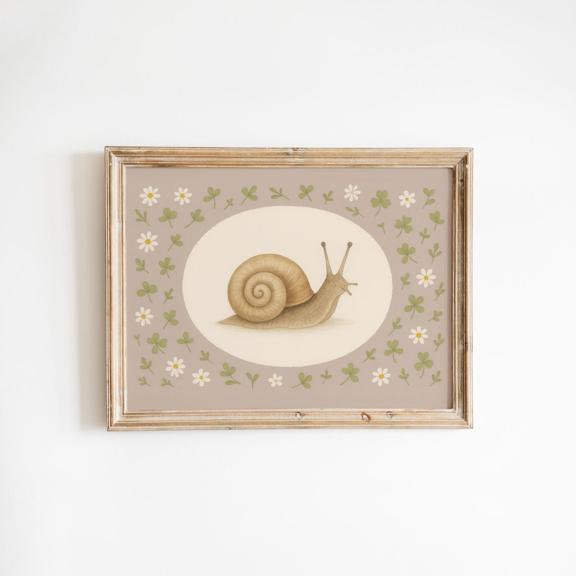 Vintage Snail With Daisies Neutral Nursery Animal Wall Art