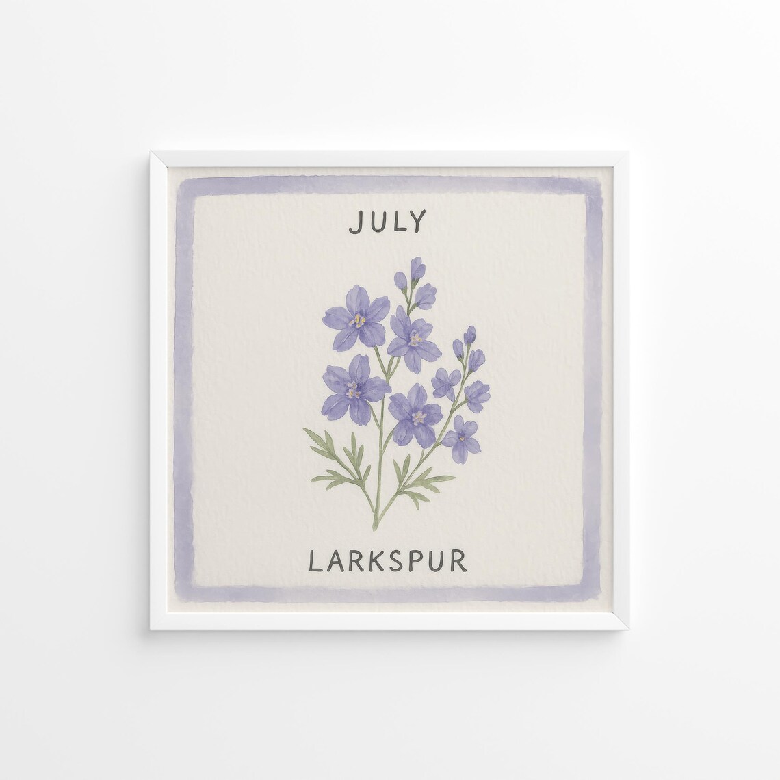 July Larkspur Purple Watercolor Birth Flower Botanical Poster