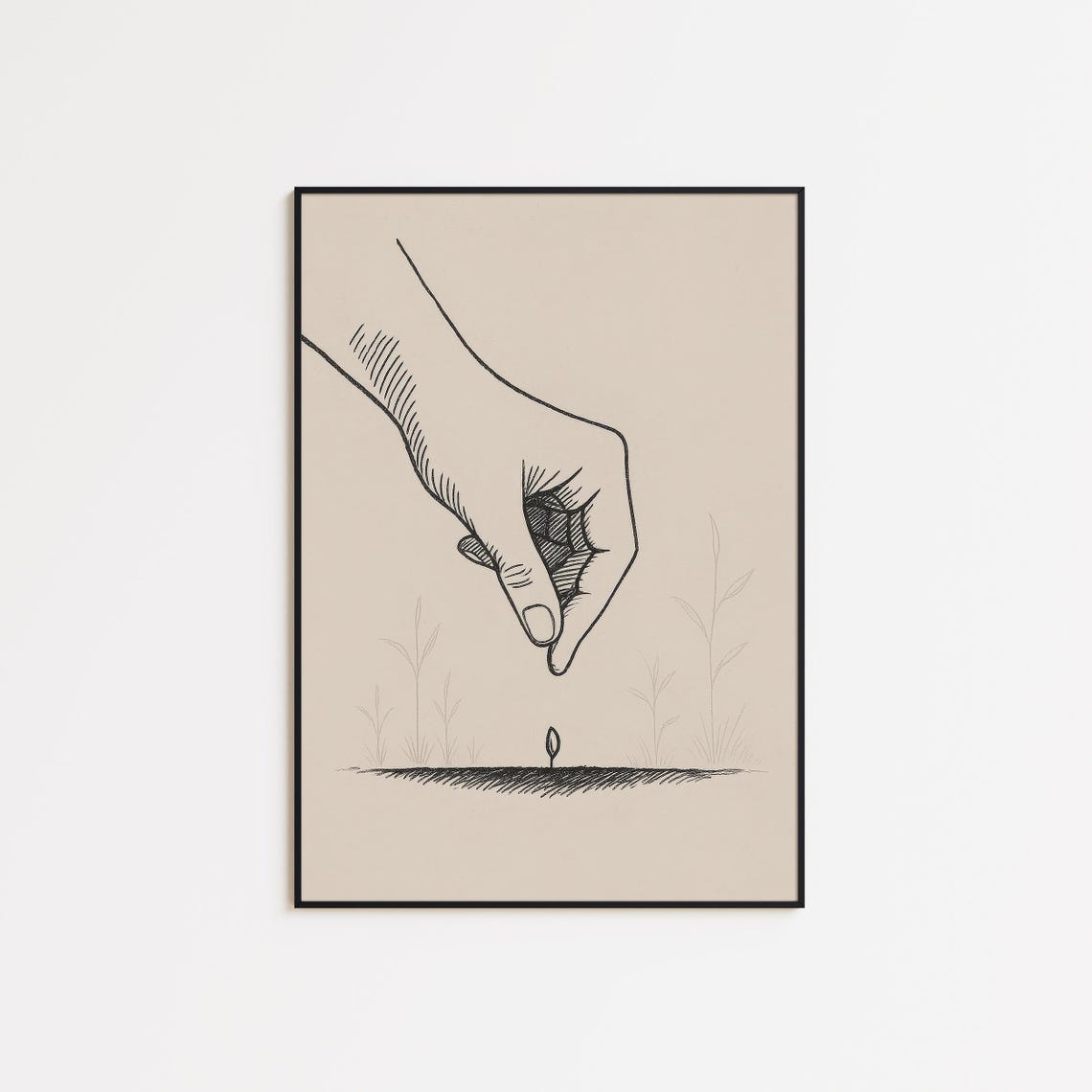 Hand Sowing Mustard Seed Faith Minimalist Christian Line Poster